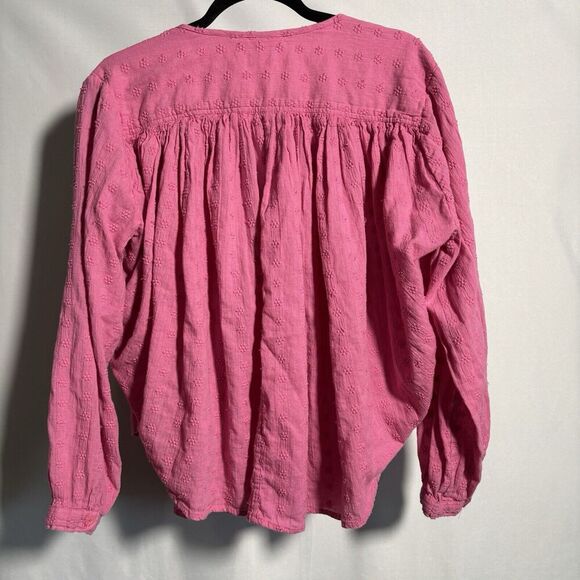 Chicosoleil France Pink Swiss Dot Long Sleeve Puffy Coquette Buttons Blouse Sz M - Picture 2 of 6